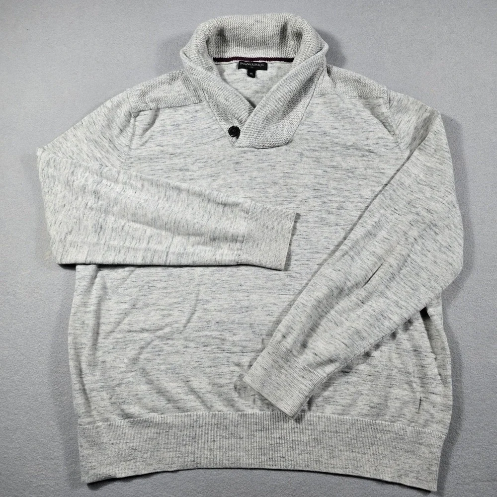Banana Republic Mens XL Grey Sweater Shawl Neck Space Dye Cotton Pullover